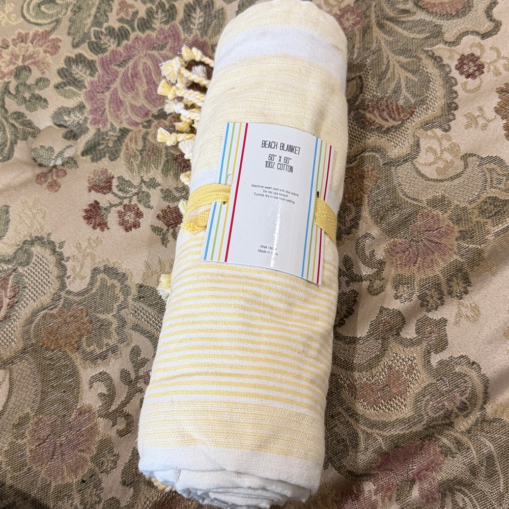 Yellow and White  Oversized Beach Blanket NWT 60x60
